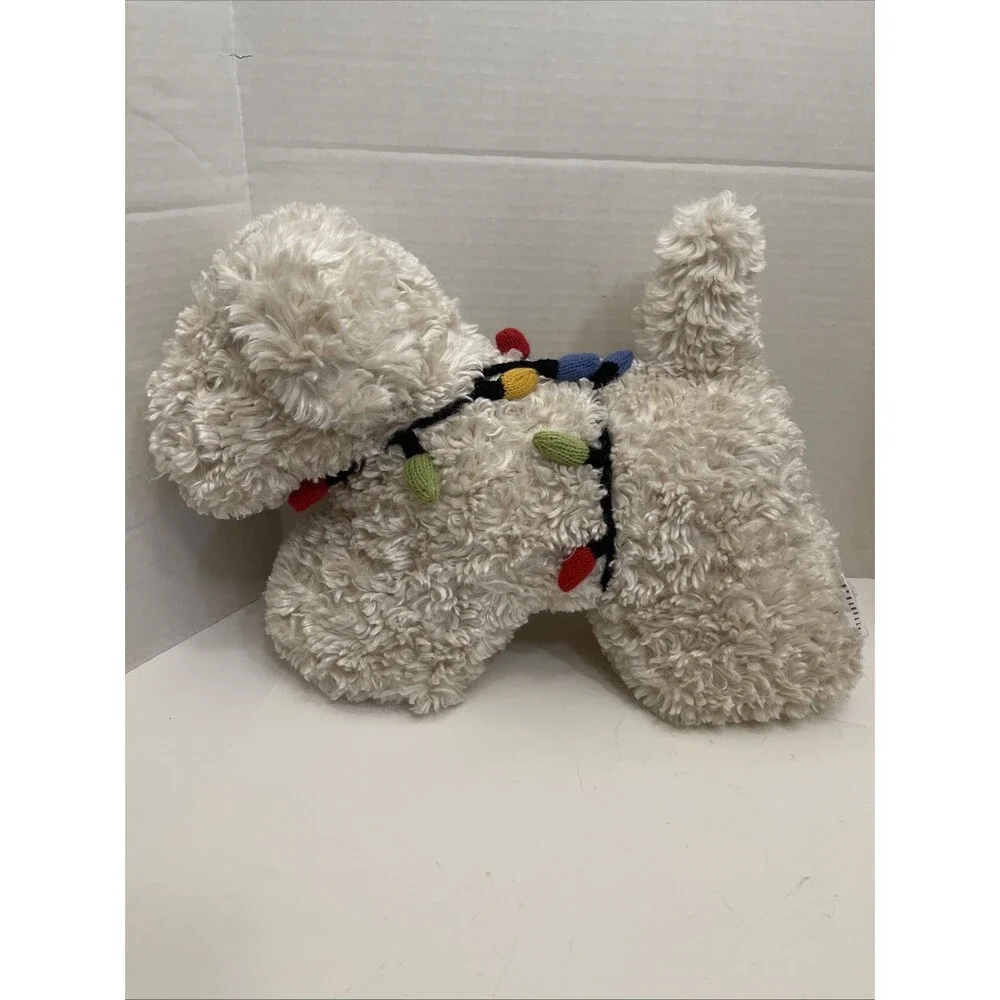Pottery Barn Cozy Faux Fur Tangled Dog Lights Pillow Christmas 17” X 11”